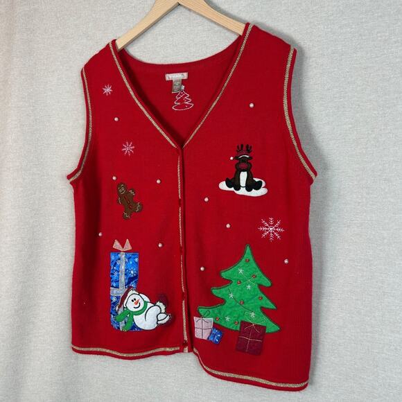 Vintage White Stag Womens Knit Sweater Vest Size XXL Christmas Holidays Beaded - Picture 3 of 8